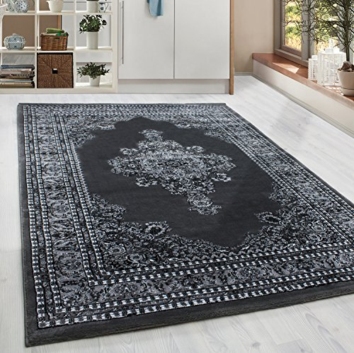 HomebyHome Vintage Teppich 240 x 340 cm Orientalischer Teppich Kurzflor - Orient Teppich Grau für Wohnzimmer, Esszimmer, Flur und Schlafzimmer - Teppich Groß mit Oeko-TEX - Carpet Living Room
