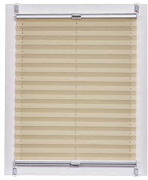 Sunlines Plissee Made in Germany, Tageslicht, Crepes Uni Klemmfix, Silbergraue Schiene, 115 x 150, Stoff, Sand, 120 x 150cm