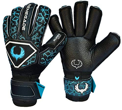 Renegade GK Triton Specter Torwarthandschuhe Pro Finger Schutz | 3.5+3mm Super XD Grip & 4mm Duratek | Schwarz & Blau Fußball Torwart Handschuhe (Größe 5, Kinds, Junge, Mädchens, Roll Cut, Level 2)