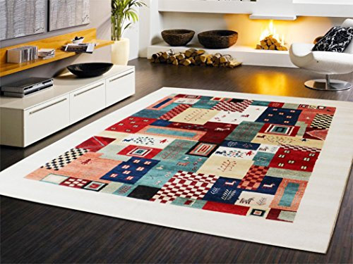 Hayden Multi Gabbeh Orient Teppich, traditionelles handgeknüpftes indisches Design, moderner Teppich und Teppich, 140 x 200 cm