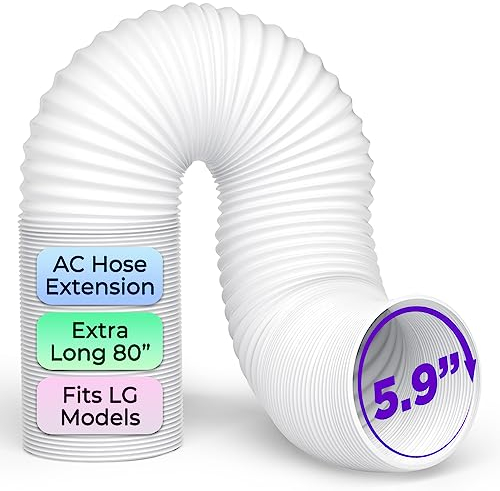 Air Conditioner Hose. Portable Exhaust Vent with 5.9 Diameter, Clockwise Thread & Length up to 80. Compatible with LG, Delonghi and Other Portable Air Conditioners to Save Energy.