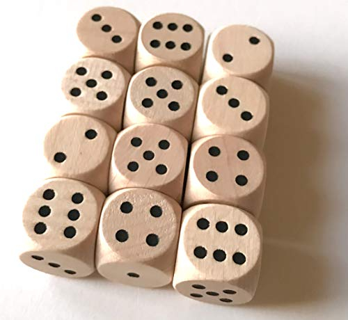 Spieltz Standard Würfel aus Holz für Brettspiele, 16 mm, produziert in Deutschland/Made in Germany (12 Würfel, Natur mit schwarzen Augen)