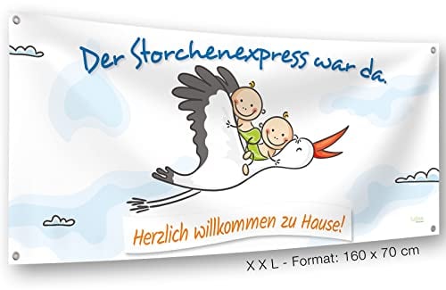 Banner zur Geburt Zwillinge I wetterfestes Set I personalisierbar I inkl. Kabelbinder & Stift I 160 cm x 70 cm I Willkommen Baby