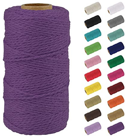Uiopa Macrame Corde 2mm x 100m, Naturel Fil Macramé Fil de Coton Ficelle Corde, DIY Cordelette pour Tressée, Tapisserie de Plante, Tenture Murale, Cadeau Décoration, Emballage (Violet foncé)