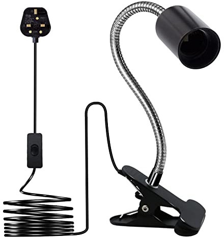 Wrpacttg Clip on Light,Clip Desk Lamp,Clip on Bulb Holder with 220CM Cable,9MM&350MM Thickened Lengthened Gooseneck Clamp Lamp,360 Degree Clip Flexible Light for Bedside Offices