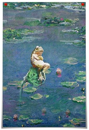 FBKDVC Monet Postrt berühmter floraler lustiger schwarzer Frosch Vintage Seerosen Ästhetische Leinwand Wandkunst Blumen Landschaft Drucke Gemälde Rustikale Galerie Wanddekoration Bild für Schlafzimmer
