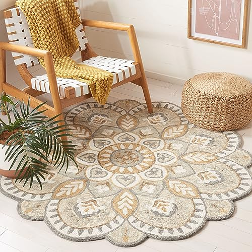SAFAVIEH Traditionell Teppich für Wohnzimmer, Esszimmer, Schlafzimmer - Novelty Collection, Kurzer Flor, Elfenbein und Beige, 120 x 120 cm