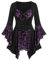 AMhomely Halloween Vintage Witch Gothic Fancy Dress - Puff Sleeve Tunic with Frill - Elegant Medieval Costume Color Patchwork Blouse Top Ladies Goth Corset Purple L