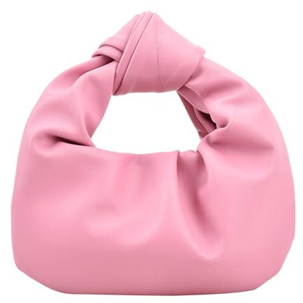 Damen-Handtasche – Umhängetasche aus Leder für Damen | Tasche Wolke gewebt mit Knoten | Retro Umhängetasche aus PU-Leder für Frauen und Mädchen, Rosa, 1