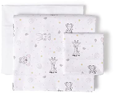 Juego de sábanas KOALA en blanco rosa para Carro y Capazo de Bebé · 100% ALGODÓN · INTERBABY