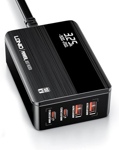 Yangers 100W GaN Super Fast Desktop Charger 4 Port, Smart Display Type C USB C Charger PD 3.0 PPS USB Charging Station USB C Power Adapter for Macbook Pro/Air Laptop iPhone iPad Huawei Xiaomi Samsung