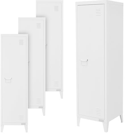 ML-Design 4er Set Aktenschrank hoch, 38x38x137,5 cm, Weiß, Stahl, Büroschrank Freistehend 4 Beinen, Metallspind Einzeltür, 3 Innenfächer, Lagerschrank Stahlschrank Metallschrank Aufbewahrungsschrank