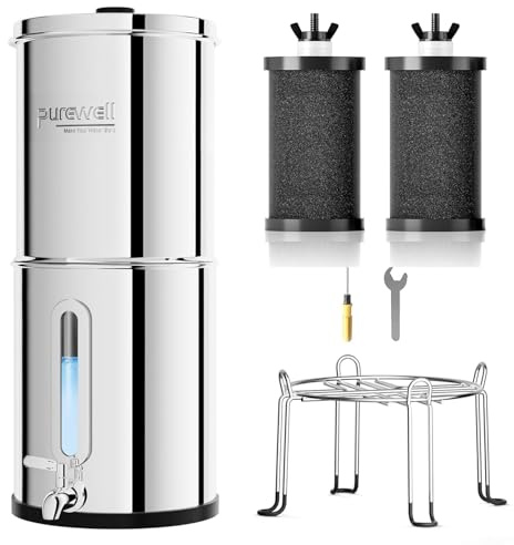 Purewell Filtre à Eau par Gravité 8,5L - Système de Filtration Familial avec Charbon Actif - Purificateur d'Eau pour Robinet et Eau de Pluie - Technologie Ultrafiltration - Grande Capacité