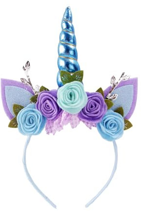 Nishine Einhorn Stirnband Vlies Blumen Katzenohren Pony Stirnbänder Glitzer Hupe für Rollenspiele Einhorn Partei Zubehör(Blau)