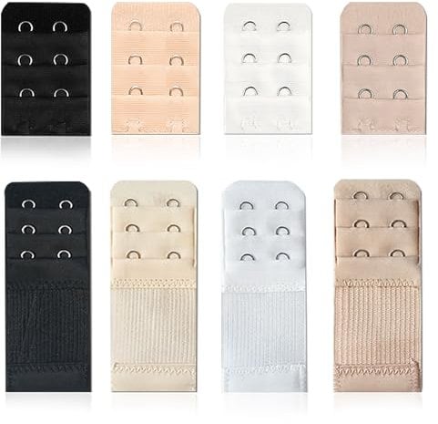 YUDAWN Soft Comfortable Bra Extenders 3 Hooks, 8 PCS Elastic Women Bra Strap Extensions Extender Set 2 Rows 3 Hooks for nursing bra (Skin Red White Black)