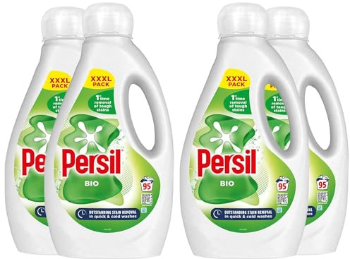 Persil XXXL Washing Liquid Detergent Outstanding Stain Removal Quick and Cold Wash Tough on Stains Gentle Next to Sensitive Skin 95 Washes 4 Pack, 2.565 Litre (Bio)