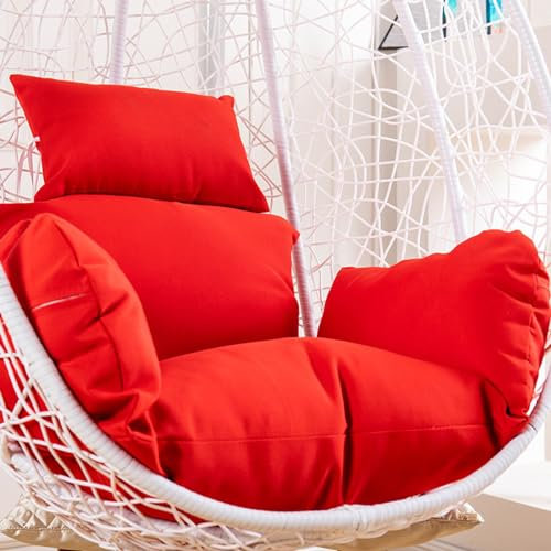 PAZONE Hängender Eierstuhl Kissenbezug, Waschbares Schaukelstuhl Kissen Mit Kissen, Dicker Hängekorb Sitzkissen Ersatz, Hängematten-Ei-Stuhlkissen for drinnen und draußen, Garten(Color:Red)