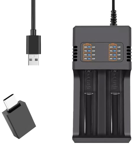 DAOKAI Chargeur de batterie 18650,Chargeur universel intelligent 2 baies avec écran LED compatible 26650 21700 18650 18490 16340 14500 10440 pour batterie rechargeable Li-ion 3.7V