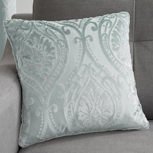 Curtina - Duck Egg Blue Damask Cushion (43 x 43cm) - Light Blue Floral Cushion for Living Room/Bedroom - Blue Filled Cushion (Cushions with Covers Included) - Matching Curtains Available