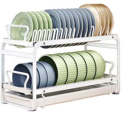 Küchengeschirrabtropfgestell Multifunktionales Geschirrgestell Abtropfgestell mit Abtropffläche Ausziehbare Aufbewahrung von Geschirr im Schrank