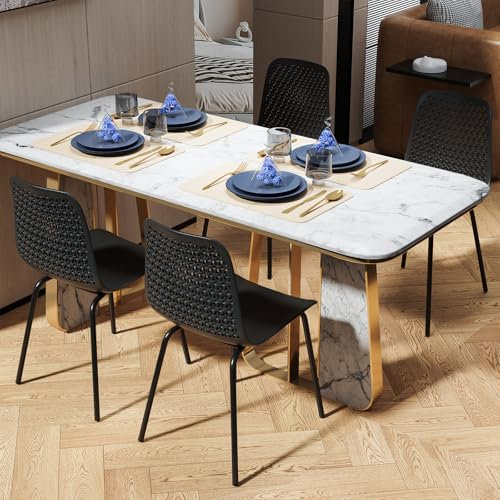 Chleby Juego de 4 Sillas de Comedor Sillas de Polipropileno Sillas de Plástico Sillas de Cocina con Recorte de Flores en el Respaldo Silla de Jardín para Comedor Sala de Estar Cocina Exterior Nero