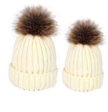 Mama und ich Passende Strickmützen Mode Eltern-Kind Wintermützen Baby Warme Hüte Frauen Wintermützen Kappen (DE/NL/SE/PL, Alter, Einheitsgröße, Weiß)