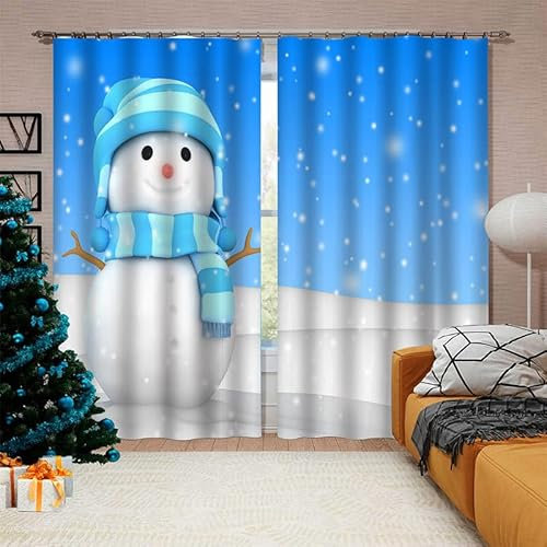 Curtain Schneemann-Druck Blackout Curtain Weich Gardinen Wohnzimmer Waschbar Vorhang mit ösen Verdunklungsvorhänge Curtains Living Room Polyester Vorhänge 2x140x160cm