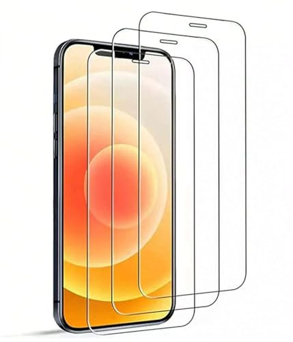 3 Piezas Protector Pantalla para iPhone 12, iPhone 12 Pro Cristal Vidrio Templado HD Clara Antiarañazos Antihuellas Sin Burbujas Dureza 9H Cobertura Completo 6,1 Pulgadas Transparente Resistente