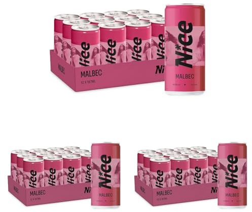 NICE Malbec, Argentinian Wine in a Can, Juicy & Fruity Red Wine from Mendoza Region, Darkly Fruity, Wicked Depth, 12 x 187ml Recyclable Cans (Pack of 3)