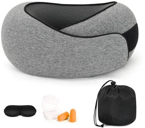 Purecas Memory Foam Travel Neck Pillow, 360° Support with Eye Mask&Earplugs | Adjustable Wraparound Fit, Slow-Rebound Memory Foam, Washable Cover And Carry Bag For Flights, Trains And Car Journeys