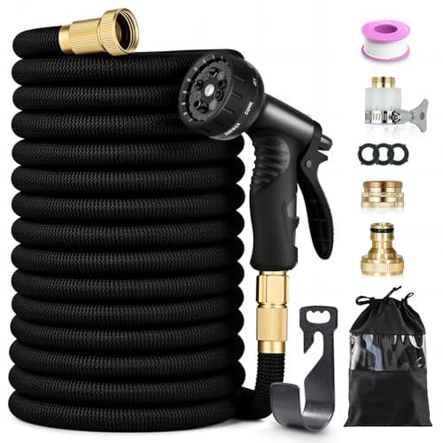 Tubo Acqua Giardino Estensibile 15 Metri, Tubo da Giardino Flessibile con 4 Strati di Lattice Antifuga, Canna Acqua Giardino con Pistola 10 Modalità e Connettori in Ottone 1/2-3/4