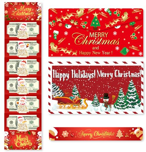 FUFRE Weihnachts-Geld Geschenkkartenhalter mit 6 Fächern, Überraschungs, Weihnachtskarten Geldhalter, Kartenhalter Weihnachten, Überraschungs Geldumschlag für Freunde Familie Eltern (B)
