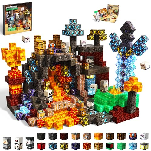 CraftyNest Magnetische Bausteine Bauspielzeug 100 Pcs Magnetbausteine für Kinder Montessori Kreative Spielzeug ab 3 4 5 6 7 8 Jahre Junge und Mädchen Magnetic Blocks Geschenke für Kinder （Lava）