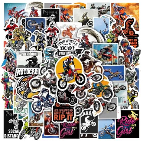 50 Stück Moto-Cross Aufkleber Wasserdichte Sticker Set Mountainbike Sticker Set für Laptop Koffer Helm Motorrad Skateboard Snowboard Auto Fahrrad Computer Graffiti Aufkleber Decals