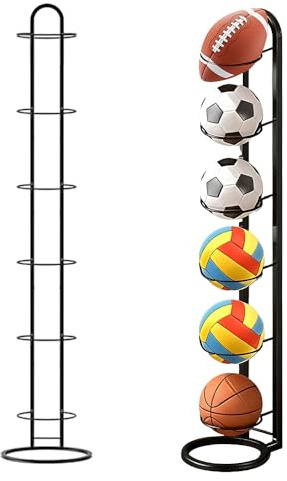 XPJBKC Porta Palloni, 6 Livelli Rastrelliera da Basket Verticale, Rastrelliera per Palloni da Basket in Metallo, Rastrelliera da Calcio, Nero Scaffale di Stoccaggio di Attrezzature Sportive