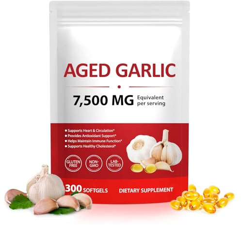 2 Years Aged Garlic Extract Capsules – 300 Count 7500mg Garlic Supplement for Heart & Immune Support – Gluten-Free
