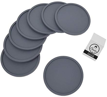 Coastee Silikon-Untersetzer - 8 Stück, dunkelgrau, Glasuntersetzer-Set für Bar, Wohnzimmer, Küche