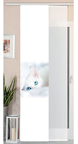 Gardinenbox 2er Set Schiebegardine Flächenvorhang Wildseide Optik und Voile Paneel, 245x45, Katze, 80400