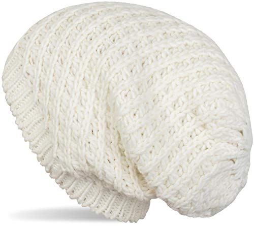 styleBREAKER Unisex Strick Beanie Mütze grob gestrickt, Slouch Longbeanie, Grobstick Winter Strickmütze 04024158, Farbe:Creme
