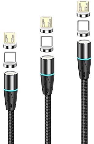 NetDot 12th Generation Magnetic Cable,Fast Charging and Data Transfer for Micro USB/USB-C Phones (3 pack black,1m/1.5m/2m)