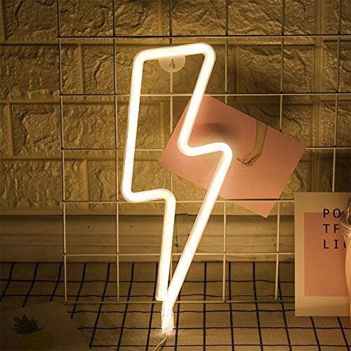 ENUOLI LED Lightning Sign Shaped Decor Light Warm White Neon Wall Light Wall Decor Lightning Neon Lights Battery/USB Powered Night Light for Christmas Kids Room Living Room Wedding Party Decor