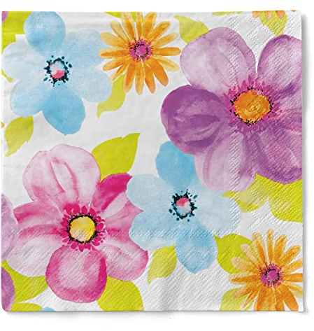 Mank GmbH Servietten aus Tissue 40 x 40 cm 1/4 Falz Dinner Serviette hochwertige Einmal Serviette 100 Stück Blumen Floral Bunt Luana