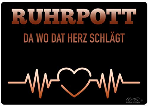WB wohn trends Holz-Brett, Ruhrpott da wo dat Herz Schlägt, schwarz, Holz-Schild Wand-Bild Deko-Schild 21x15cm