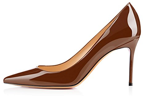 Soireelady Damen Fashion Pumps,Hohe Abstze mit Geschlossener Spitze,Comfort Pumps Lack Braun EU 39