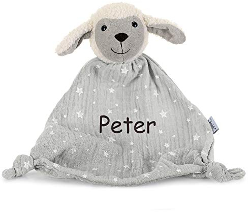 Sterntaler Schaf Kuscheltuch mit Namen Bestickt, Schmusetuch Einschlafhilfe für Jungs & Mädchen, Baby & Kinder personalisiert