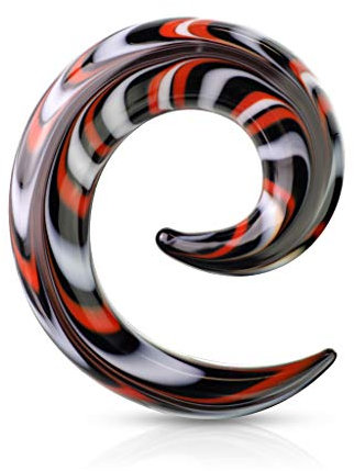 beyoutifulthings Dehn-Spirale Schwarz Rot Weiß Glas Dehnstab Dehnanhänger Dehnungs-Schnecke Dehnungs-Sichel Ohr-Piercing Ohr-Schmuck 14mm