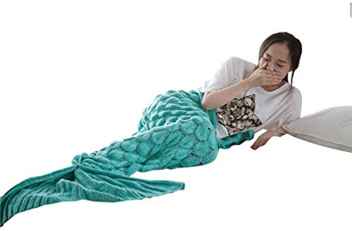 PengGengA Meerjungfrau Decke, Handgemachte Meerjungfrau Strickmuster Schlafsack, Personalisierte Handgemacht Gestrickt Warmes Sofa Decke Damen Mädchen Geburtstagsgeschenk (Grün, 60 * 140CM)