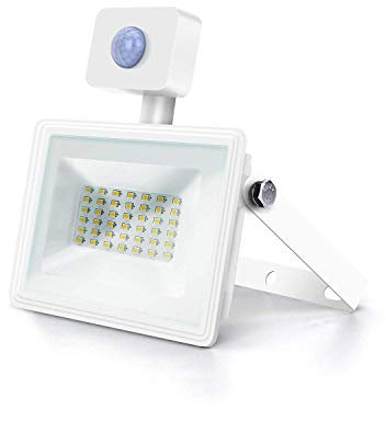 20 Watt fluter LED Fluter Strahler Flutlicht mit Bewegungsmelder sensor Extra Flach mit Weißer Rahmen IP65 Kaltweiss