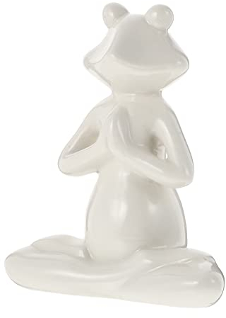 Cabilock Yoga Frosch Figur Keramik Frosch Deko Dekofigur Teichdeko Frösche Figuren Statue Gartenfigur Tischdeko für Balkon Geburtstag Hochzeit Ostern Neujahr Party Weiß