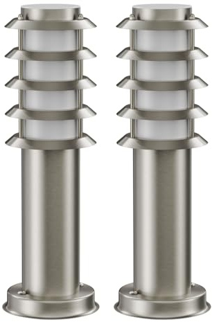 ledscom.de 2x Pollerleuchte PORU für außen, IP44, Gitter, 39cm, edelstahl, inkl. Smart Home RGBW E27 LED Lampe, 892lm